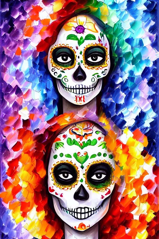 Prompt: illustration of a sugar skull day of the dead girl, art by leonid afremov