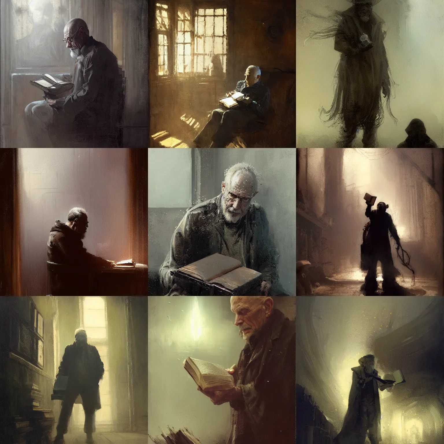 Prompt: portrait of destiny from sandman, old man wearing a cosed habit, old book chained to the wrist, by jeremy mann, by gerald brom, by cedric peyravernay, mysterious atmosphere, high detailed, 8 k