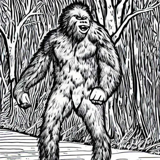 Prompt: an ultra realistic illustration of Sasquatch running through the woods, smooth and clean digital line art