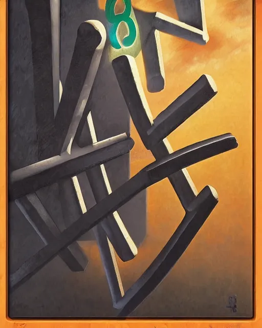 Image similar to a magic the gathering card called generate art the card art is a portrait of a machine painting itself, matte oil on canvas in the style of René Magritte, trending on artstation, extremely detailed, soft lightning, 4k, 8k, HD