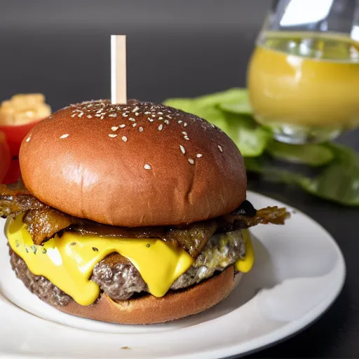 Image similar to a delicious cheeseburger, food photography