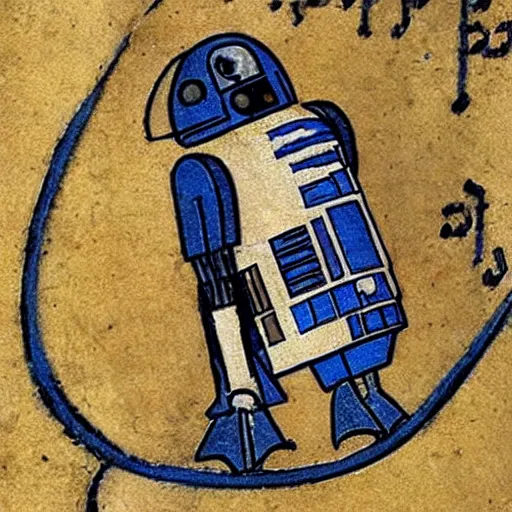 Image similar to a r 2 d 2 in a medieval manuscript, medieval manuscript, golden miniatures