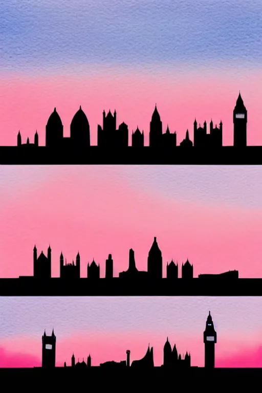 Image similar to minimalist watercolor art of london skyline at sunset, illustration, vector art