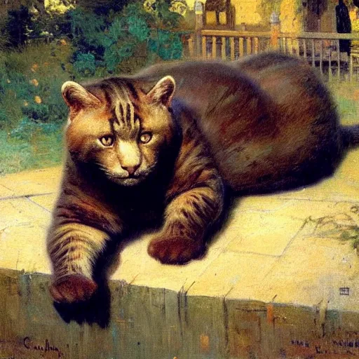 Image similar to a half cat half bear hybrid at a zoo, highly detailed painting by gaston bussiere, craig mullins, j. c. leyendecker