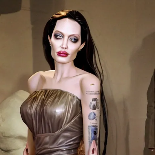 Image similar to animatronic Angelina Jolie, BTS photo, Stan Winston studios, detailed, 4k