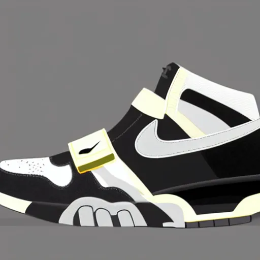Image similar to retro futuristic Nike Air Trainer 1 sneakers by syd mead