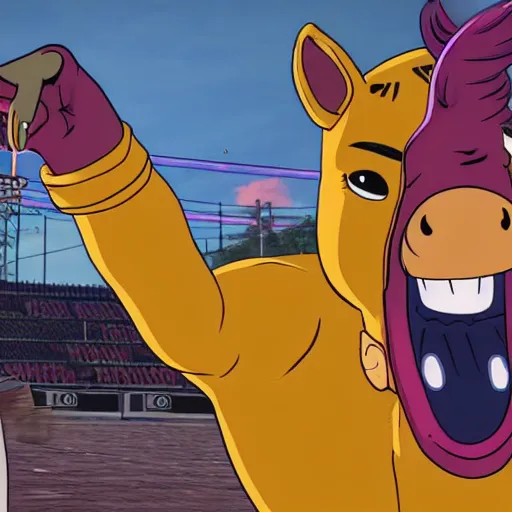 Prompt: bojack horseman in tekken 7, gameplay, fighting game,