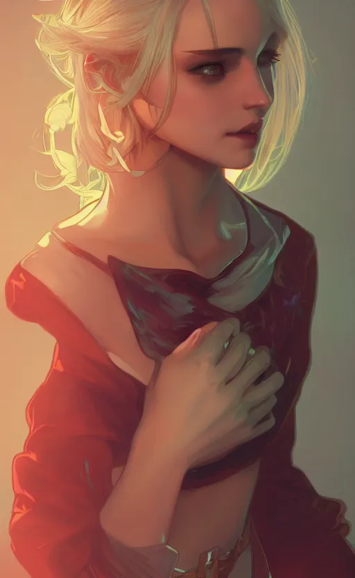 Image similar to Ciri, ambient lighting, 4k, alphonse mucha, lois van baarle, ilya kuvshinov, rossdraws, artstation