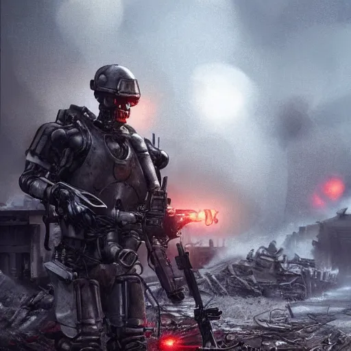 Image similar to terminator in world war one setting, pixar style, concept art, artstation