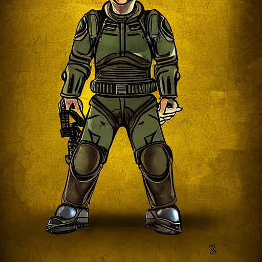 Image similar to digital art cold war poster of vault boy from fallout 3 game,