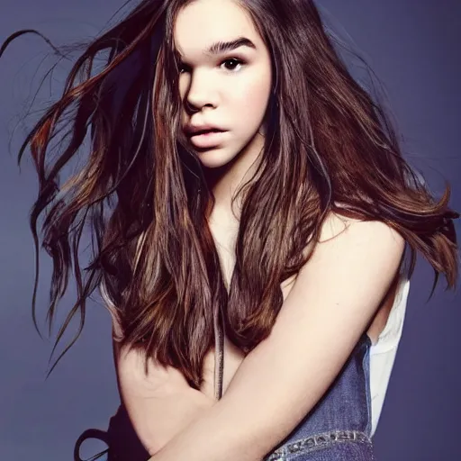 Image similar to hailee steinfeld with her arms above her head posing for a photoshoot, professional modeling photography
