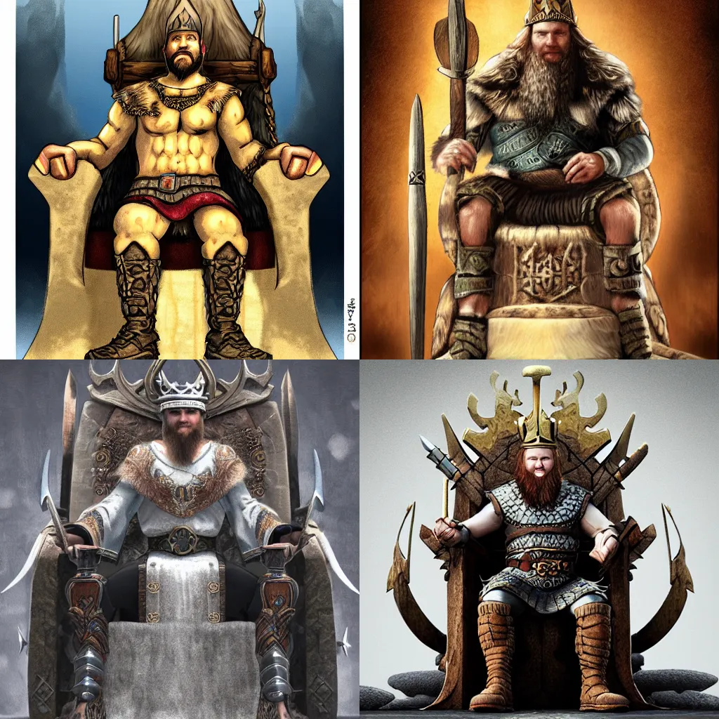 Prompt: viking king sitting on throne concept art