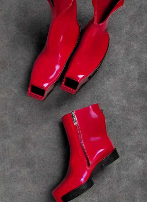 Image similar to hyperrealistic and heavy detailed balenciaga boots of whole lotta red by playboi carti, leica sl 2 5 0 mm, vivid color, high quality, high textured, real life