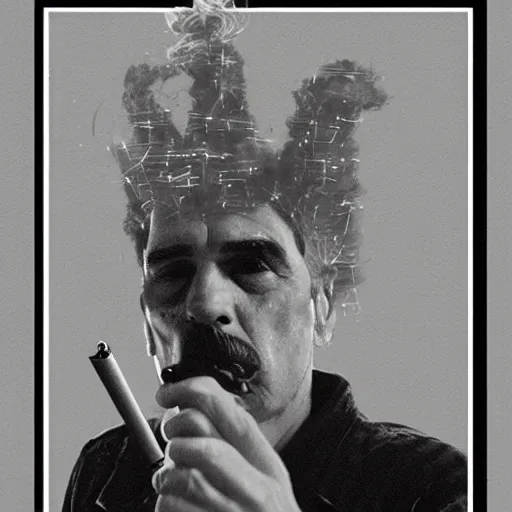 Image similar to Mario smoking a cigarette in a spooky David Lynch film aesthetic!!!