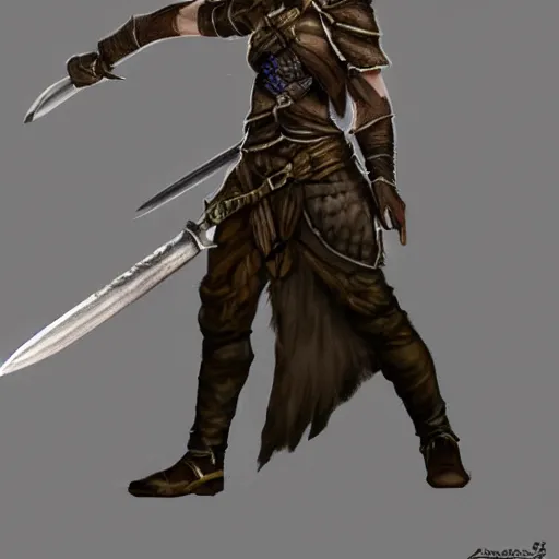 Image similar to fantasy rpg character anthropromorphic fox ranger with only one arm wielding a gladius