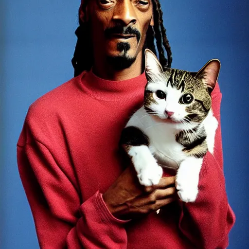 Prompt: Snoop Dogg holding a cat for a 1990s sitcom tv show, Studio Photograph, portrait, C 12.0