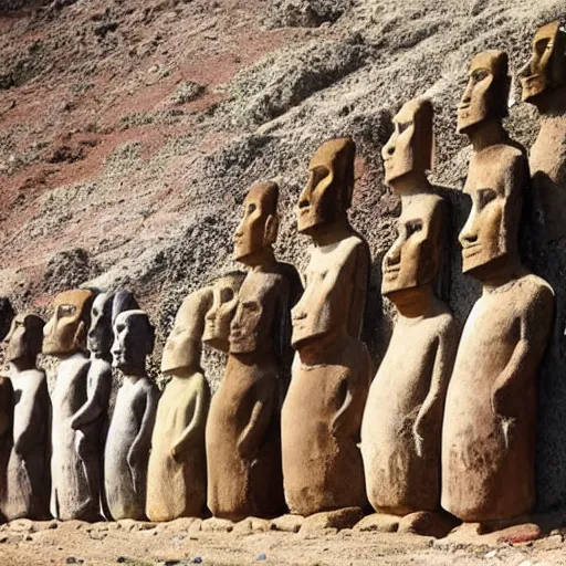 Prompt: south american and easter island people working together