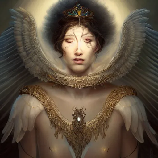 Image similar to A beautiful digital painting of a male Seraphim, king, the moon behind her, intricate, cinematic lighting, highly detailed, digital painting, Artstation, concept art, smooth, sharp focus, illustration, art by Tom Bagshaw, Artgerm and Greg Rutkowski