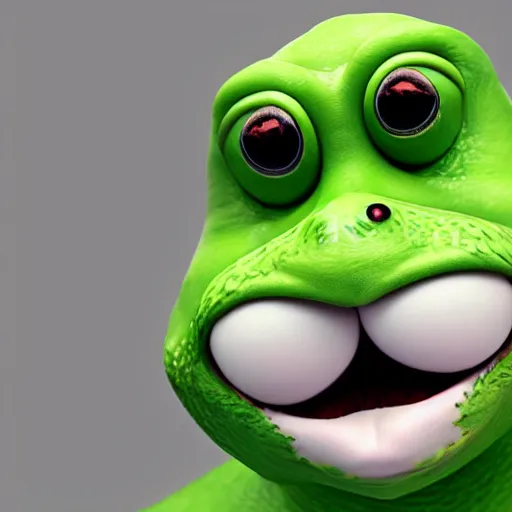 Image similar to a sadge - sad - pepe - the - frog, looking more depressed than usual, quivering lips, fists in the air, sweat flying, cgi render, zbrush, octane, keyshot render