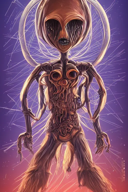 Prompt: alien scarecrow, symmetrical, highly detailed, digital art, sharp focus, trending on art station, anime art style
