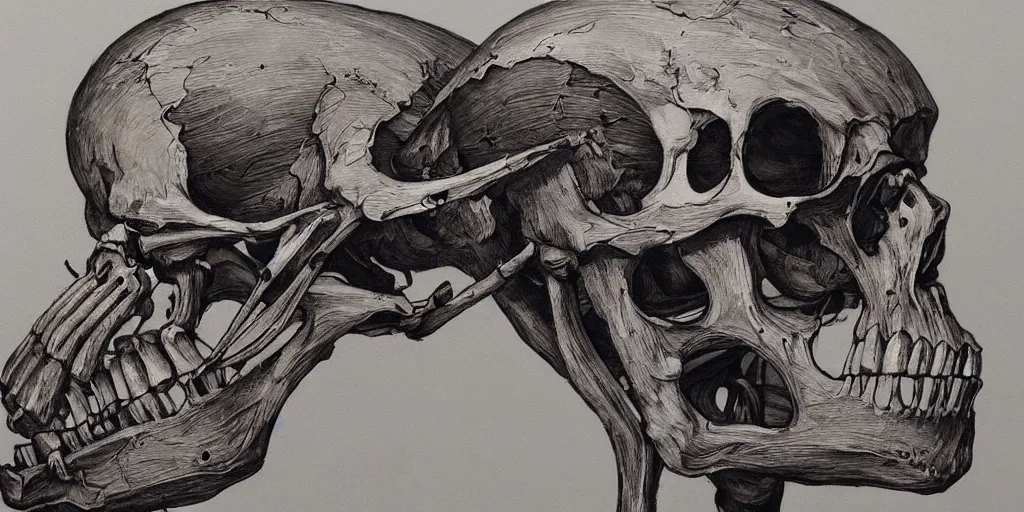 Image similar to a beautiful painting of skeleton by aaron horkey, trending on artstation