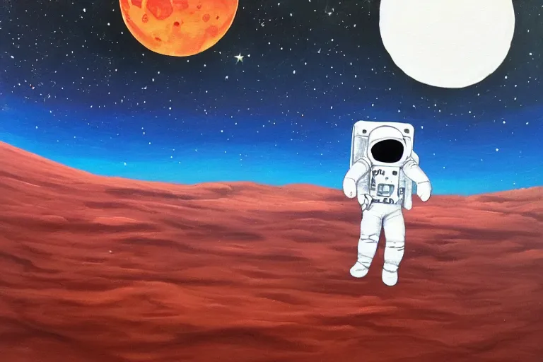 Image similar to an astronaut laying on mars in the style of flooko, acrylic art, detailed, moonlight