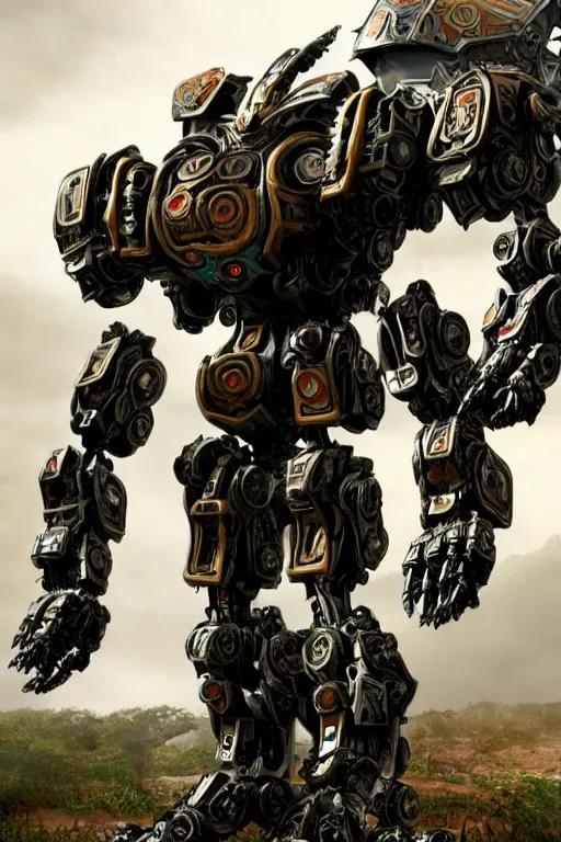 Image similar to cinematic still in mech - warrior - 5, intricate ornate humanoid mecha warrior,