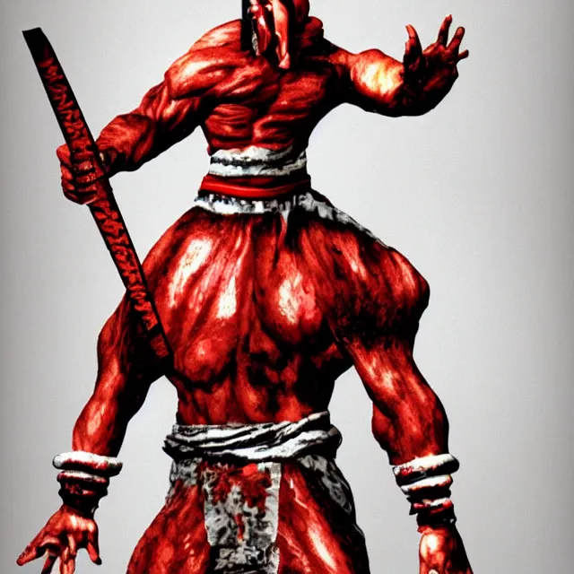 Image similar to bloody meat man, psx videogame character, mortal kombat