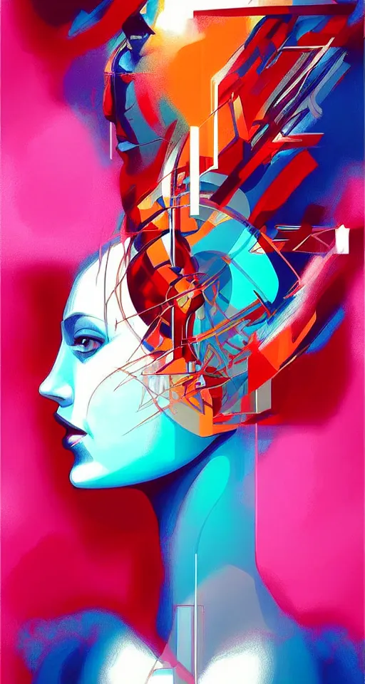 Image similar to art deco close up portait of head, like a dream digital painting cinematic dramatic fluid lines otherworldly vaporwave interesting details rule of thirds epic composition by artgerm basquiat