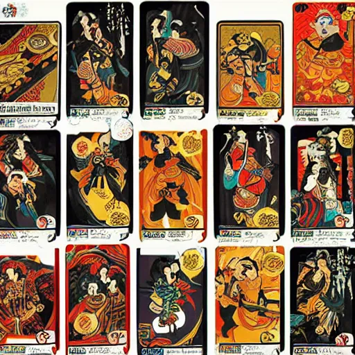 Prompt: edo style magic cards full set