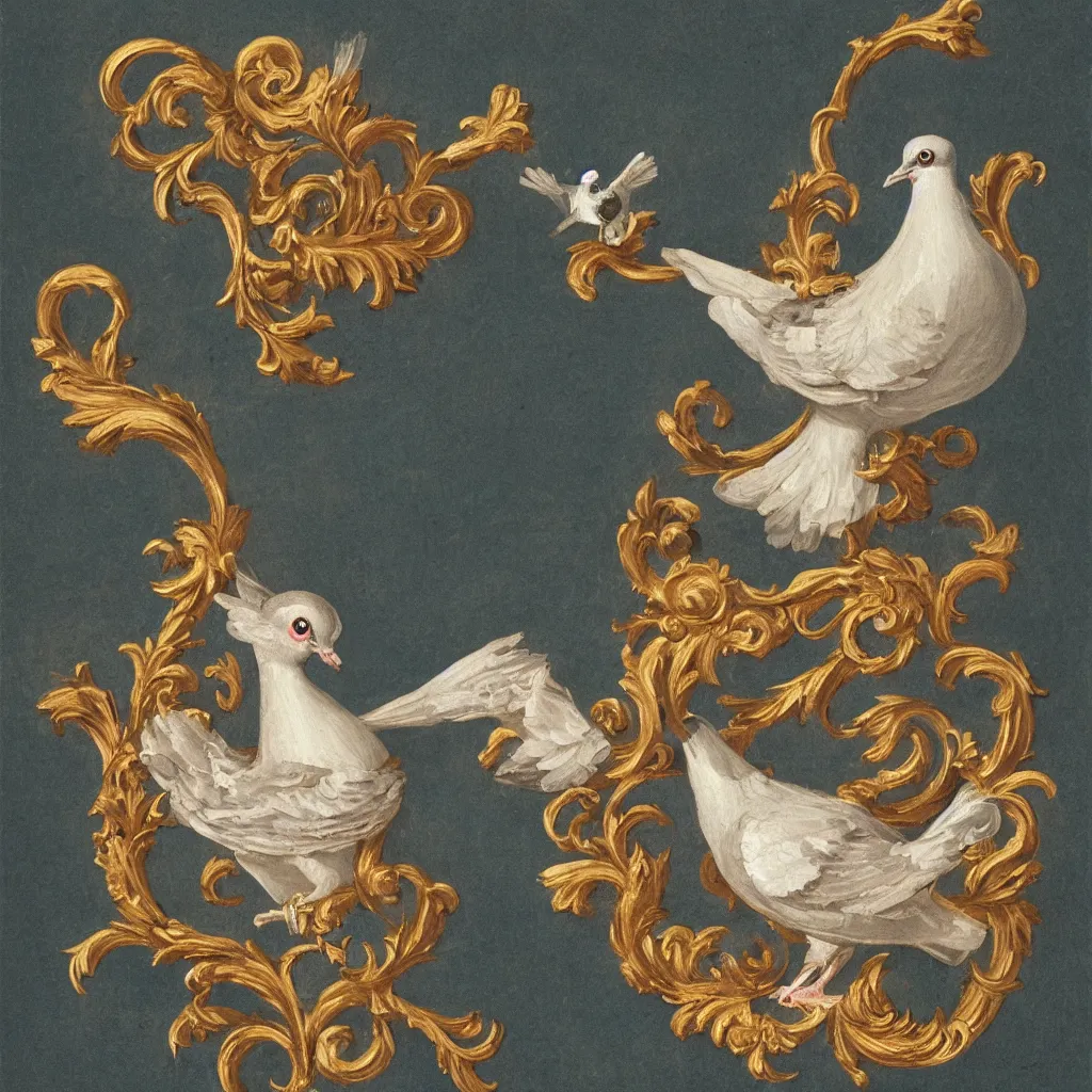 Image similar to rococo painting of a pigeon, y 2 k aesthetic, clip art