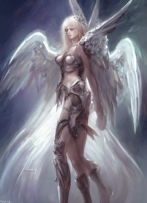 Prompt: concept art, angel knight girl. by artstation trending, by joseph mallord william turner, luis royo, konstantin razumov, highly detailed