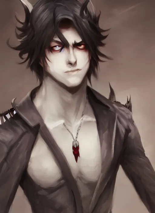 Image similar to detailed beautiful cool male character art depicting a vampire monster, concept art, depth of field, on amino, by sakimichan patreon, wlop, weibo, bcy. net, newgrounds high quality art on artstation.