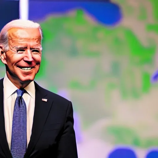 Prompt: Joe Biden in front of a computer defeating the ender dragon