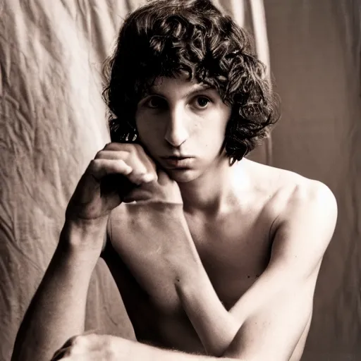 Image similar to finn wolfhard showing his arm pits, by nan goldin, by larry clark, by terry richardson, fashion, vman magazine