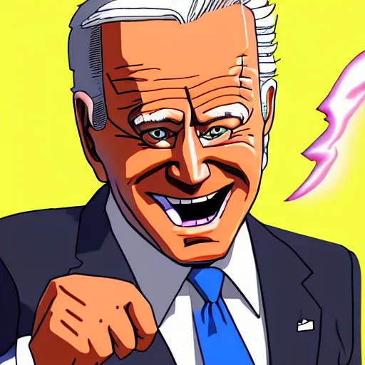 Image similar to caricature of Joe Biden going super Saiyan