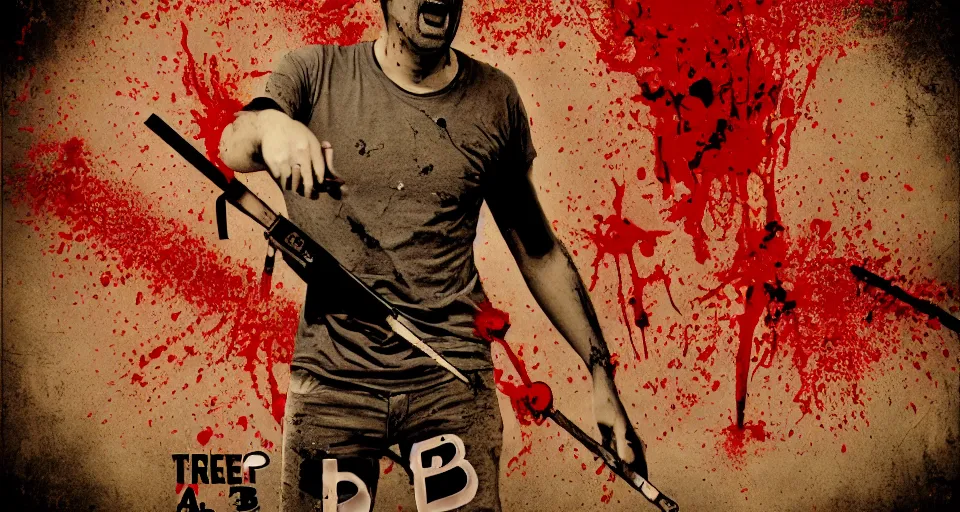 Image similar to category b film poster with trace of a shots in centre, texture, blood splatter on the sides, focus render, grainy tape, distortion, few details, illustrations