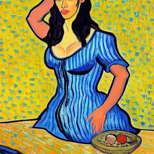 Prompt: kim kardashian painted by Vincent van Gogh