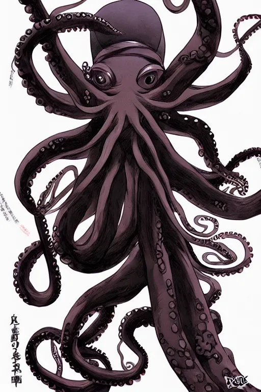 Image similar to key anime visuals of a octopus mixed with a ninja. a katana in his tentacle. the octopus is dressed as a ninja. highly detailed, intricate, directed by makoto shinkai, anime manga style, trending on art station.
