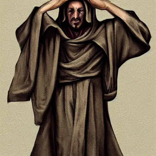 Image similar to Cultist trying on robes that are too small, photorealistic, hyper realism, trending on art station