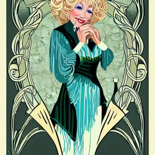 Prompt: art nouveau, Dolly Parton, graphic design