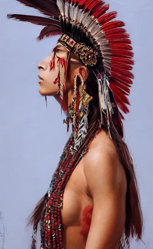 Image similar to gorgeous redskin woman wearing headdress, intricate, elegant, highly detailed, artstation, concept art, smooth, sharp focus, illustration, art by stefan kostic and greg rutkowski