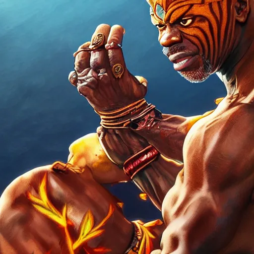 Image similar to kevin hart as dhalsim from street fighter, 4 k, ultra realistic, detailed focused art by artgerm and greg rutkowski and alphonse mucha