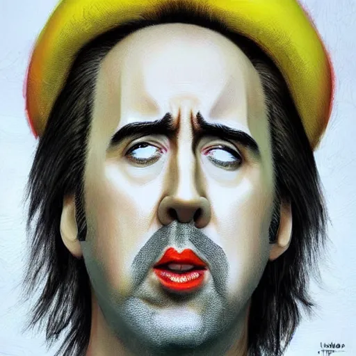 Prompt: nic cage as mario, buff, painted portrait, highly detailed,