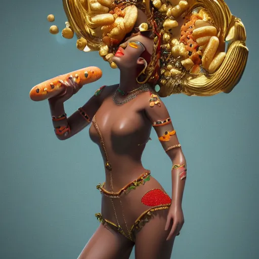 Image similar to the hot dog queen, 4 k, intricate detailed, jaw dropping, gorgeous, surreal, octane render