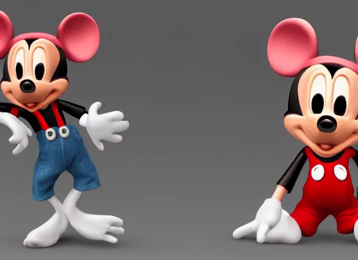 Prompt: mickie mouse in side and front view, unreal engine 5