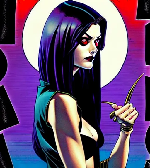 Prompt: artgerm, joshua middleton comic cover art, pretty friendly phoebe tonkin as death sandman comic death appears as a young, attractive, slim, she has very pale skin, dark eyes, long black hair that she wears in a variety of styles and has an eye of horus painted under one of her eyes, she prefers to dress casually and she wears black clothing