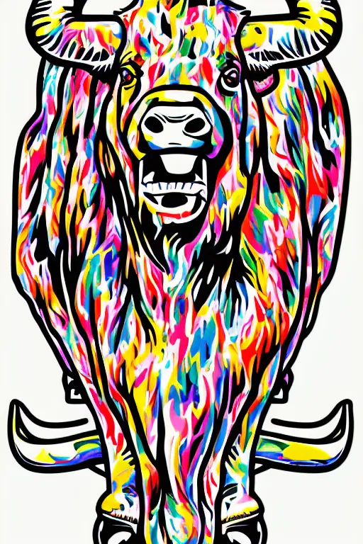 Image similar to A portrait of a dictator bull, sticker, highly detailed, colorful, illustration, smooth and clean vector curves, no jagged lines, vector art, smooth