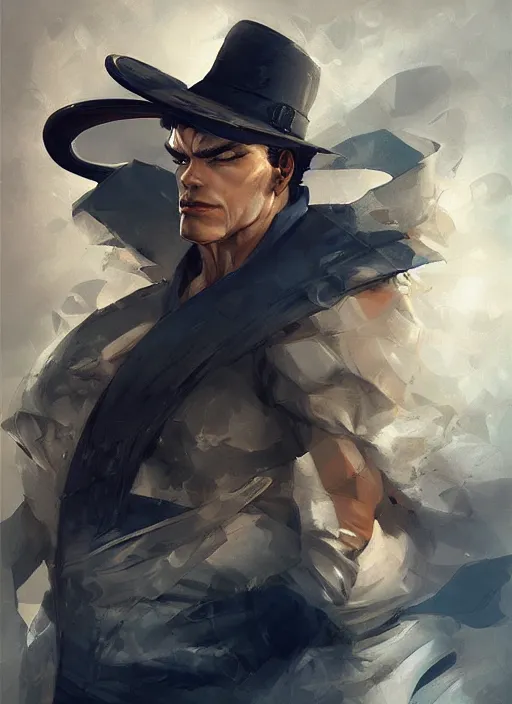 Prompt: Realistic Jotaro Kujo, elegant, digital painting, concept art, smooth, sharp focus, illustration, from StarCraft by Ruan Jia and Mandy Jurgens and Artgerm and William-Adolphe Bouguerea