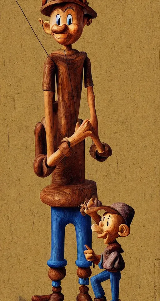 Prompt: a wooden boy, pinocchio highly detailed painting by alberto mielgo